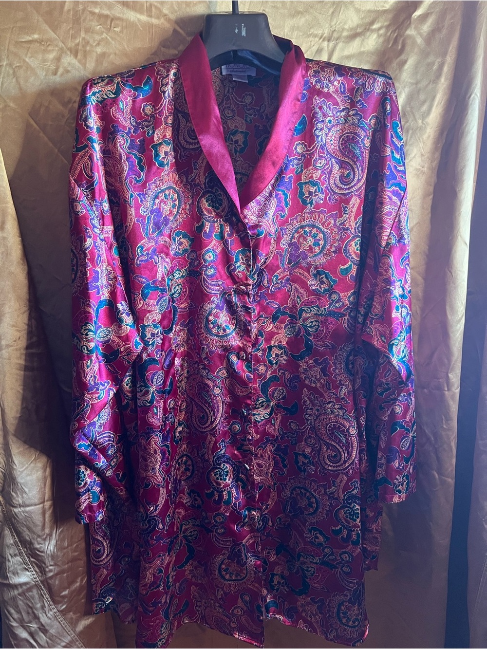 Vintage Paisley Satin Button Up Nightie in Burgundy